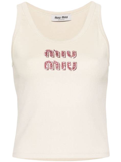 miu miu tank top with rhinestones|farfetch miumiu tank tops.